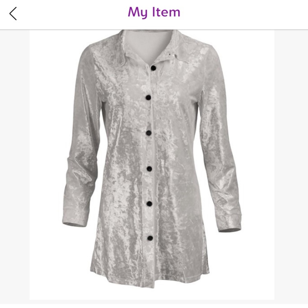 Silver crushed velvet button-up tunic